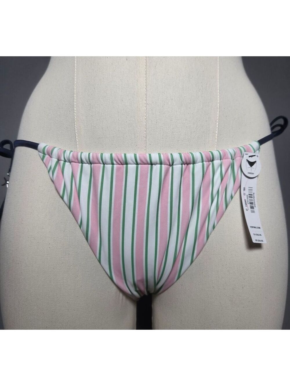Victoria’s Secret PINK Side-Tie Cheeky Bikini Bottom Pink Green Stripe NWT